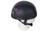 Womens Flat Black Novelty Motorcycle Helmet With Purple Rose Design