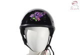 Womens Shiny Black DOT Approved Motorcycle Helmet W/ Purple Rose Design