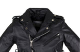 Teens Leather Motorcycle Jacket With Snap Down Collar