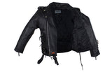 Teens Leather Motorcycle Jacket With Snap Down Collar