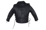 Teens Leather Motorcycle Jacket With Snap Down Collar
