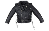 Teens Leather Motorcycle Jacket With Snap Down Collar