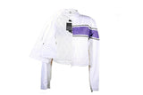 Women's White Lightweight Textile Jacket W/ Purple Stripe