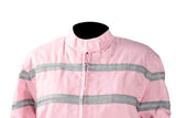 Women's Light Pink Lightweight Racer Style Textile Jacket W/ White Stripes