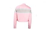 Women's Light Pink Lightweight Racer Style Textile Jacket W/ Thick White Stripe