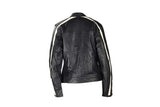 Womens Racing Leather Jacket With Off White Stripes