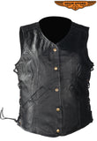Womens Leather Vest With Concealed Carry & Side Laces