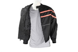 Men's Black Light Textile Motorcycle Jacket w/ Orange Stripe Across Design