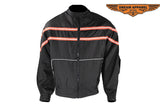 Men's Black Light Textile Motorcycle Jacket w/ Orange Stripe Across Design