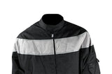 Men's Black Light Textile Motorcycle Jacket w/ White Stripe Across Design
