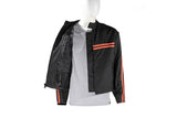 Men's Black Light Textile Motorcycle Jacket w/ Dual Orange Stripes Design