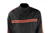 Men's Black Light Textile Motorcycle Jacket w/ Dual Orange Stripes Design