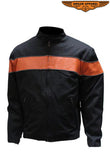 Men's Black Racer Style Textile Jacket W/ Orange Stripes
