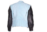 Men's Denim-like Leather Racer Jacket W/ Removable Sleeves