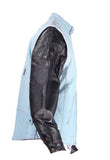 Men's Denim-like Leather Racer Jacket W/ Removable Sleeves