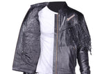 Mens White & Brown Beads Arrow Work Leather Jacket