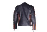 Mens Racing Leather Motorcycle Jacket With Orange Stripes