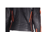 Mens Racing Leather Motorcycle Jacket With Orange Stripes