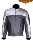 Mens Black and Silver Racer Leather Motorcycle Jacket