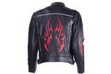 Mens Leather Motorcycle Racer Jacket With Flames