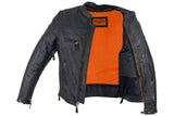 Mens Leather Motorcycle Jacket With Zipper On Front