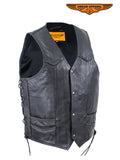 Mens Leather Motorcycle Vest With Huge Gun Pocket