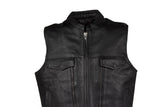 Mens Leather Club Vest With Gun Pocket & Hidden Pockets