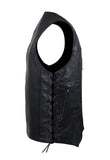 Mens Plain Leather Vest With Zipper Front