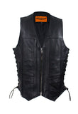 Mens Plain Leather Vest With Zipper Front