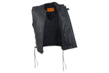 Mens Leather Motorcycle Club Vest With No Collar