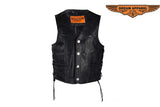 Mens Leather Motorcycle Vest With Buffalo Nickel Snaps