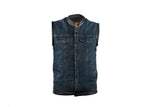 Mens Blue Denim Motorcycle Vest With Two Gun Pockets