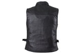 Mens Motorcycle Club Leather Vest With Fold Collar & Hidden Snaps