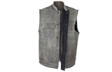 Distressed Gray Soft Touch Leather Vest with Gun Pockets