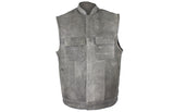 Distressed Gray Soft Touch Leather Vest with Gun Pockets