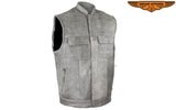 Distressed Gray Soft Touch Leather Vest with Gun Pockets