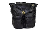 Womens Black Patchwork Leather Shoulder Bag