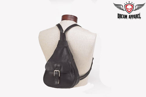 Women Small Black Backpack With Large Buckle Pocket