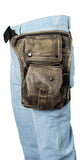 Distressed Brown Leather Multi Pocket Thigh Bags with Gun Pocket