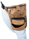 Premier Brown Leather Multi Pocket Thigh Bags with Gun Pocket