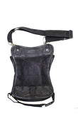 Black Naked Cowhide Leather Multi-Pocket Laced Thigh Bag W/ Extra Layer Of Protection