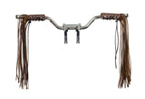 Two-Tone Brown Leather Handlebar Covers with Fringe