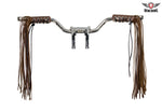 Two-Tone Brown Leather Handlebar Covers with Fringe