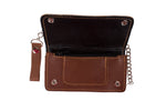 Premium Quality Full-Grain Brown Leather Bifold Motorcycle Chain Wallet