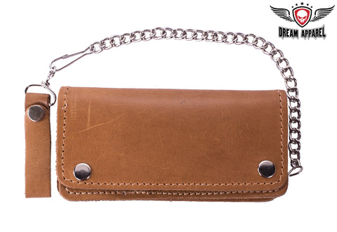 Premium Quality Leather Tan Bifold Motorcycle Chain Wallet