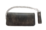 Distressed Brown Leather Bifold Motorcycle Chain Wallet