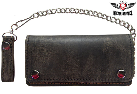 Distressed Brown Leather Bifold Motorcycle Chain Wallet
