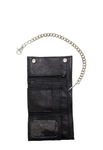 Black Naked Cowhide Leather Trifold Chain Wallet W/ Snaps