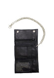 Black Naked Cowhide Leather Trifold Chain Wallet W/ Snaps