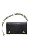 Black Naked Cowhide Leather Trifold Chain Wallet W/ Snaps
